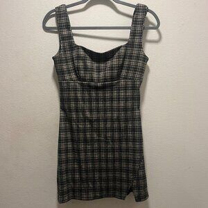 Pink Lily Dark Academia Black Plaid Overall Dress Size Small